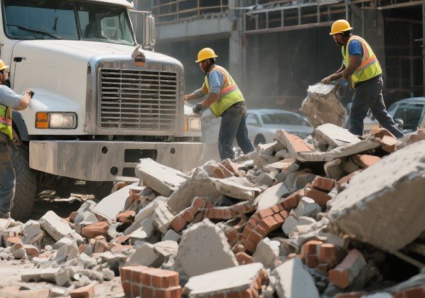 Equipe VT Ambiental coletando entulho em canteiro de obras
